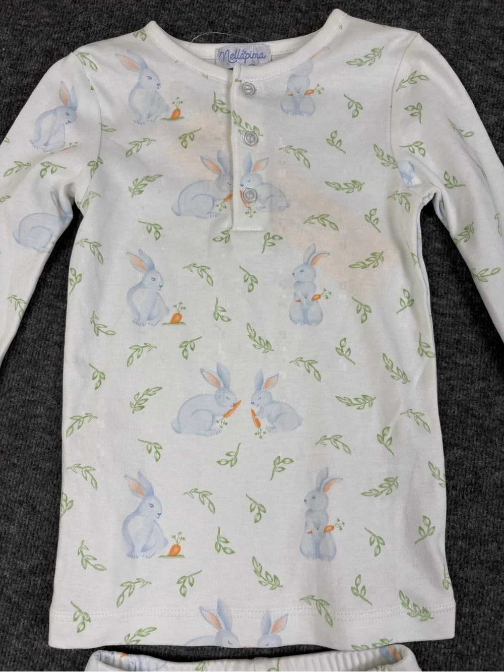 NWT Nellapima 100% Peruvian Pima Cotton 18-24 White Bunny Rabbit PJ Set